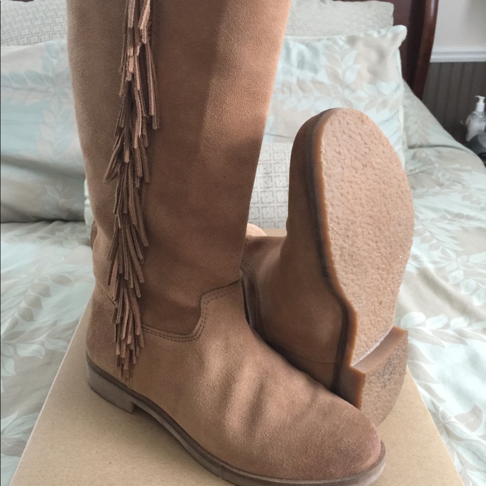 Lucky Brand Grayer Fringe Boots 6.5 Honey Suede